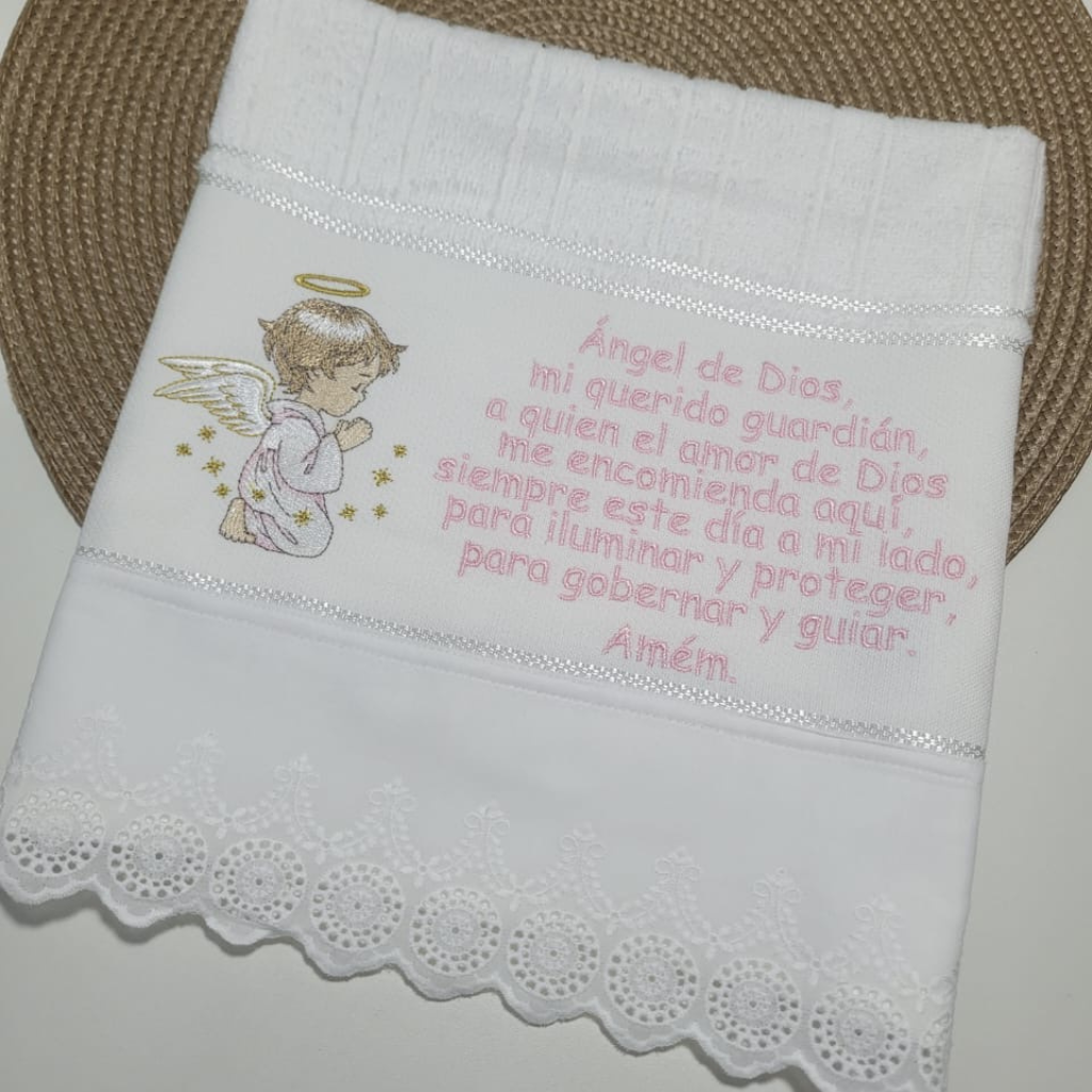 Toalhinha Anjo da Guarda - Espanhol - Rosa