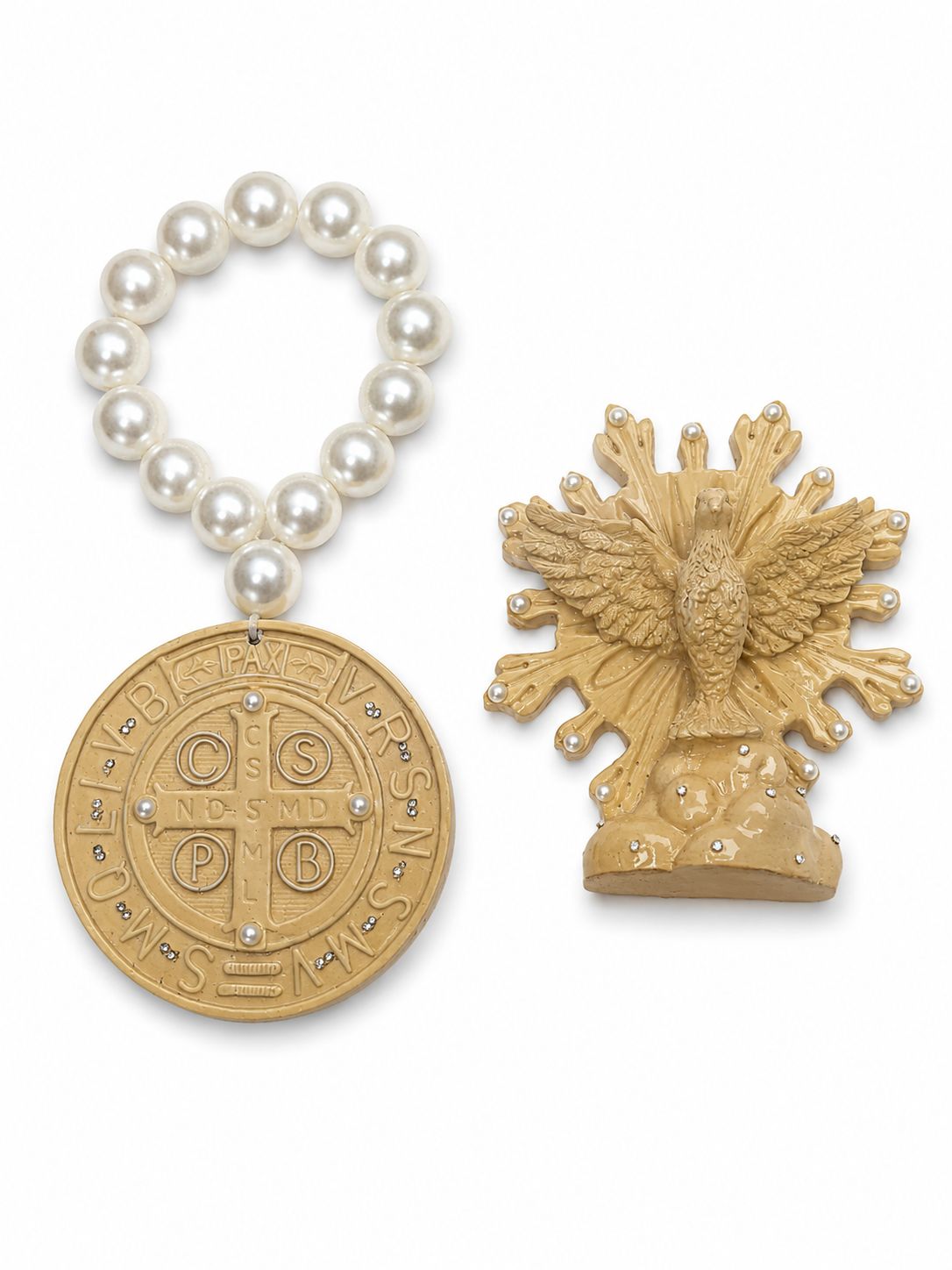 Kit Divino Espírito Santo e Medalha de São Bento - Caramelo