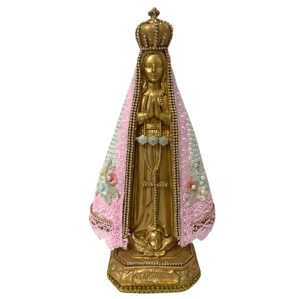 Nossa Senhora Aparecida – Manto Rosa com Pérolas
