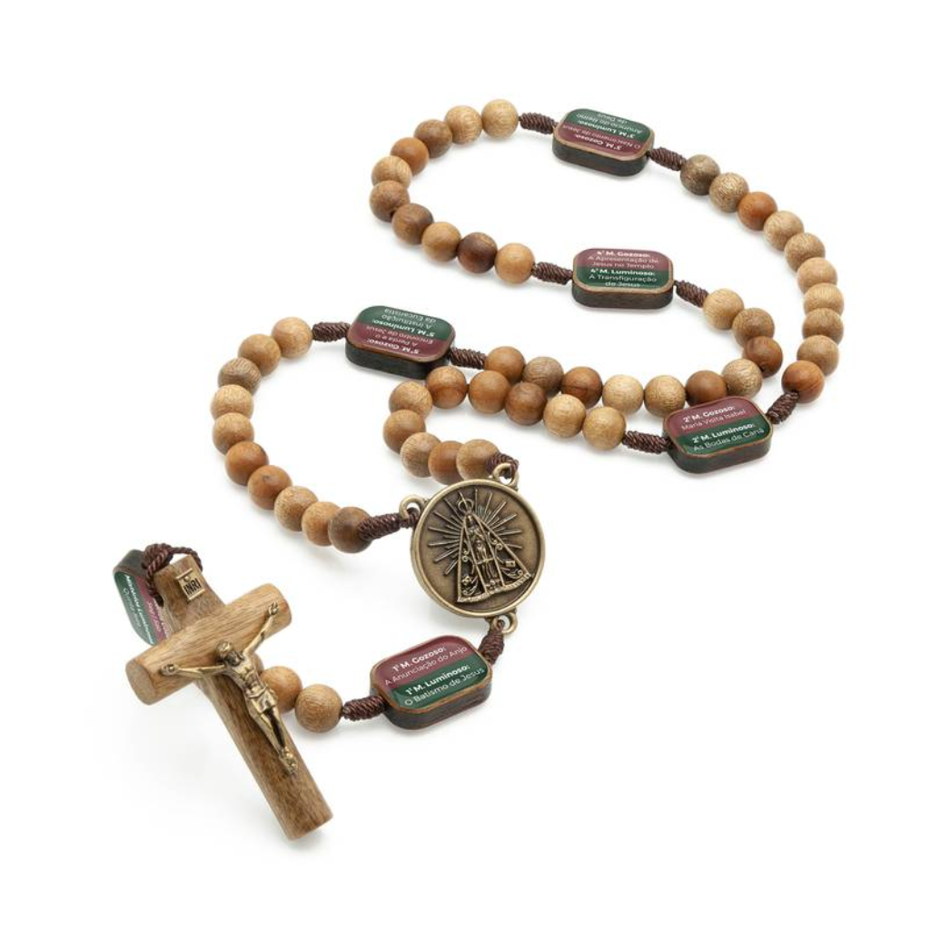 Terço Contemplação Mistérios Madeira Imbuia 10mm Cordão