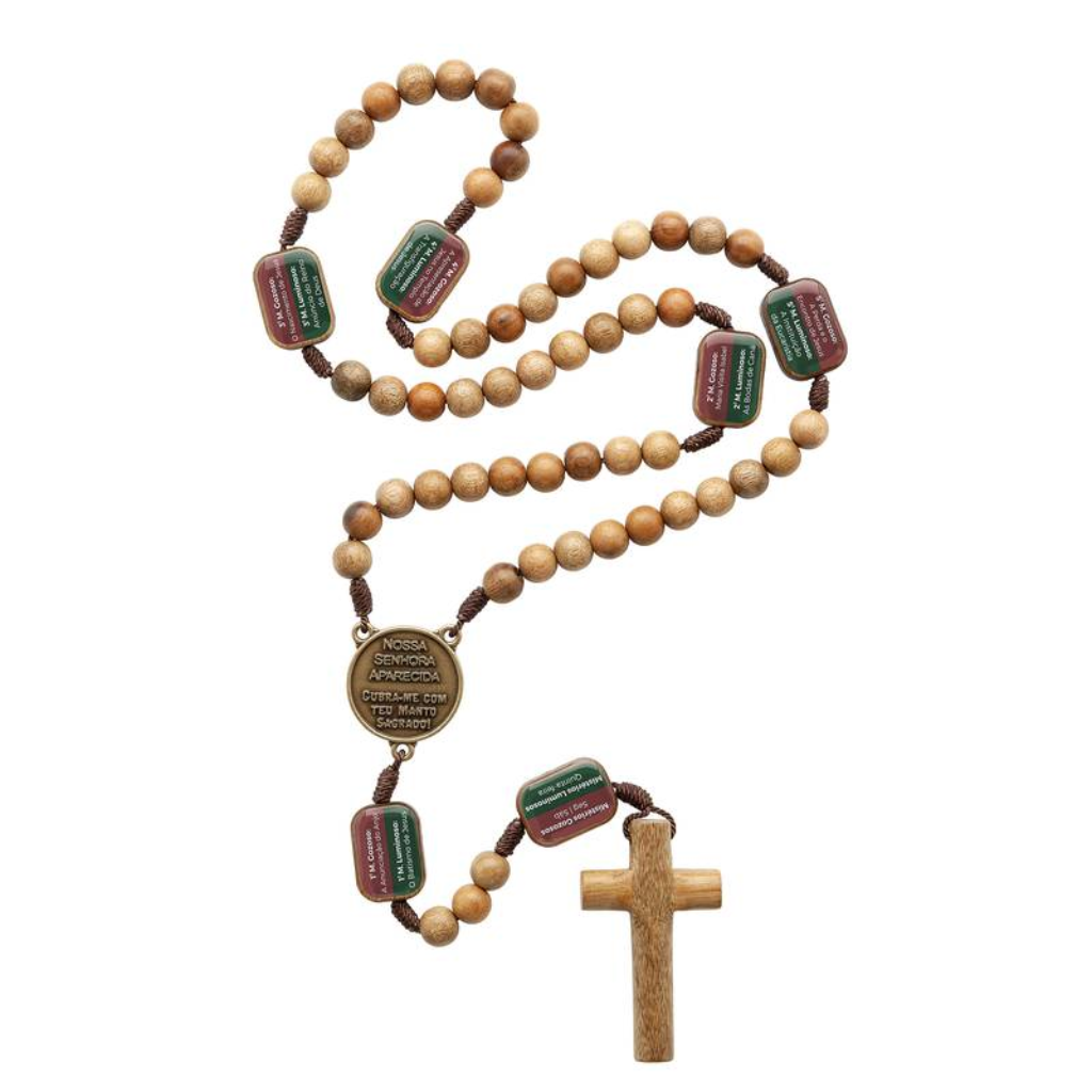 Terço Contemplação Mistérios Madeira Imbuia 10mm Cordão