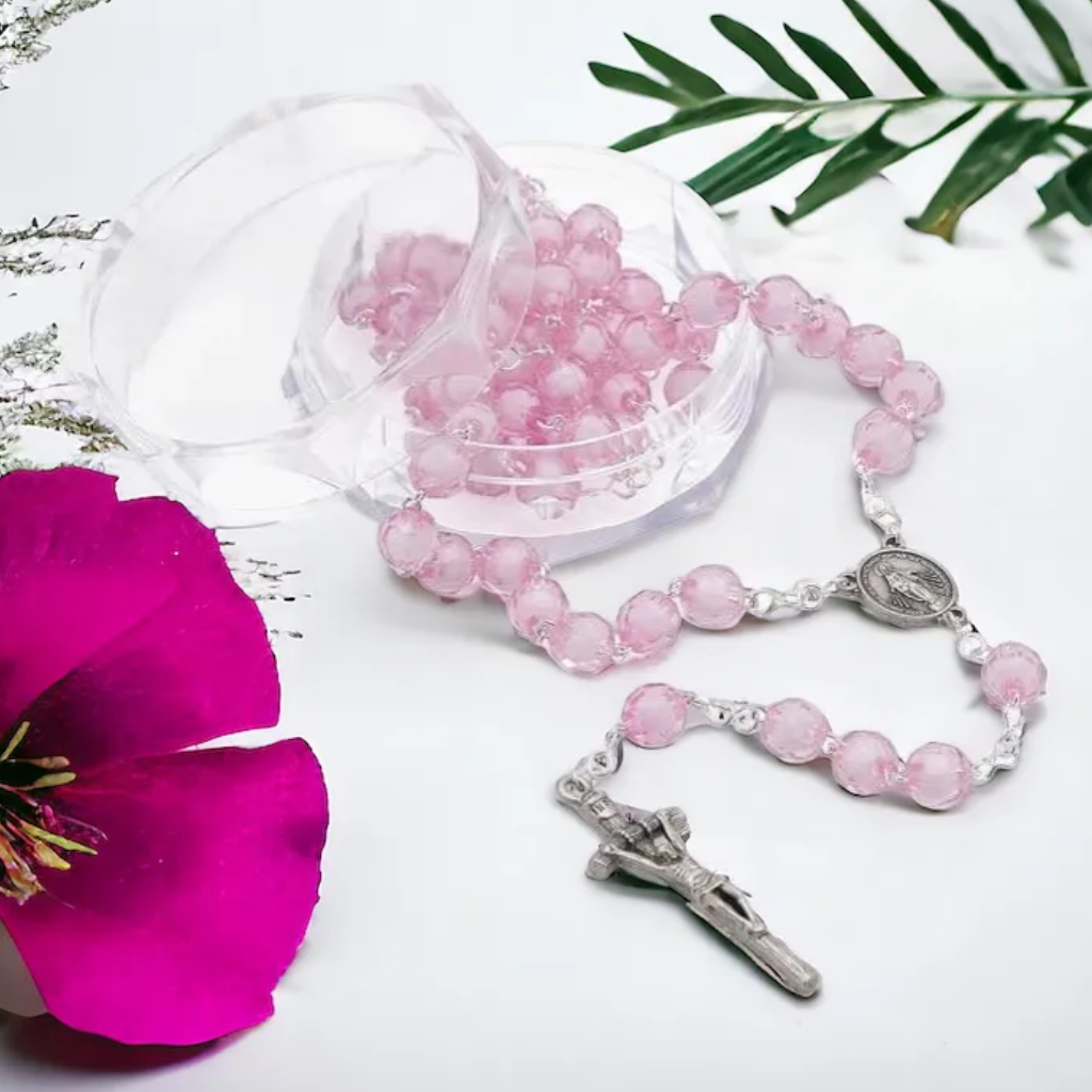 Rosary Our Lady of Graces Pink Acrylic Crystal