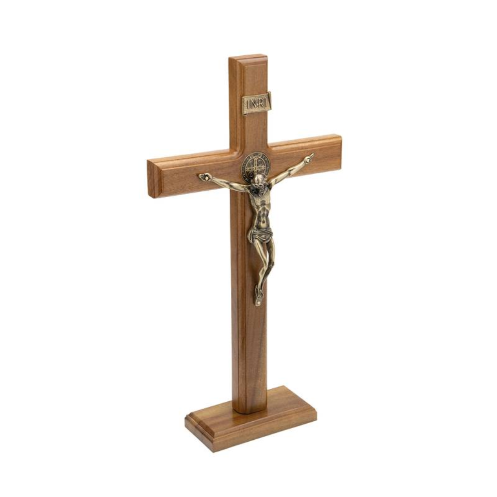 Crucifixo De Mesa E Parede Medalha São Bento - 35 Cm
