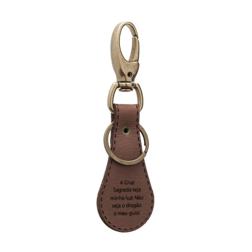 St. Benedict Brown Leather Keychain