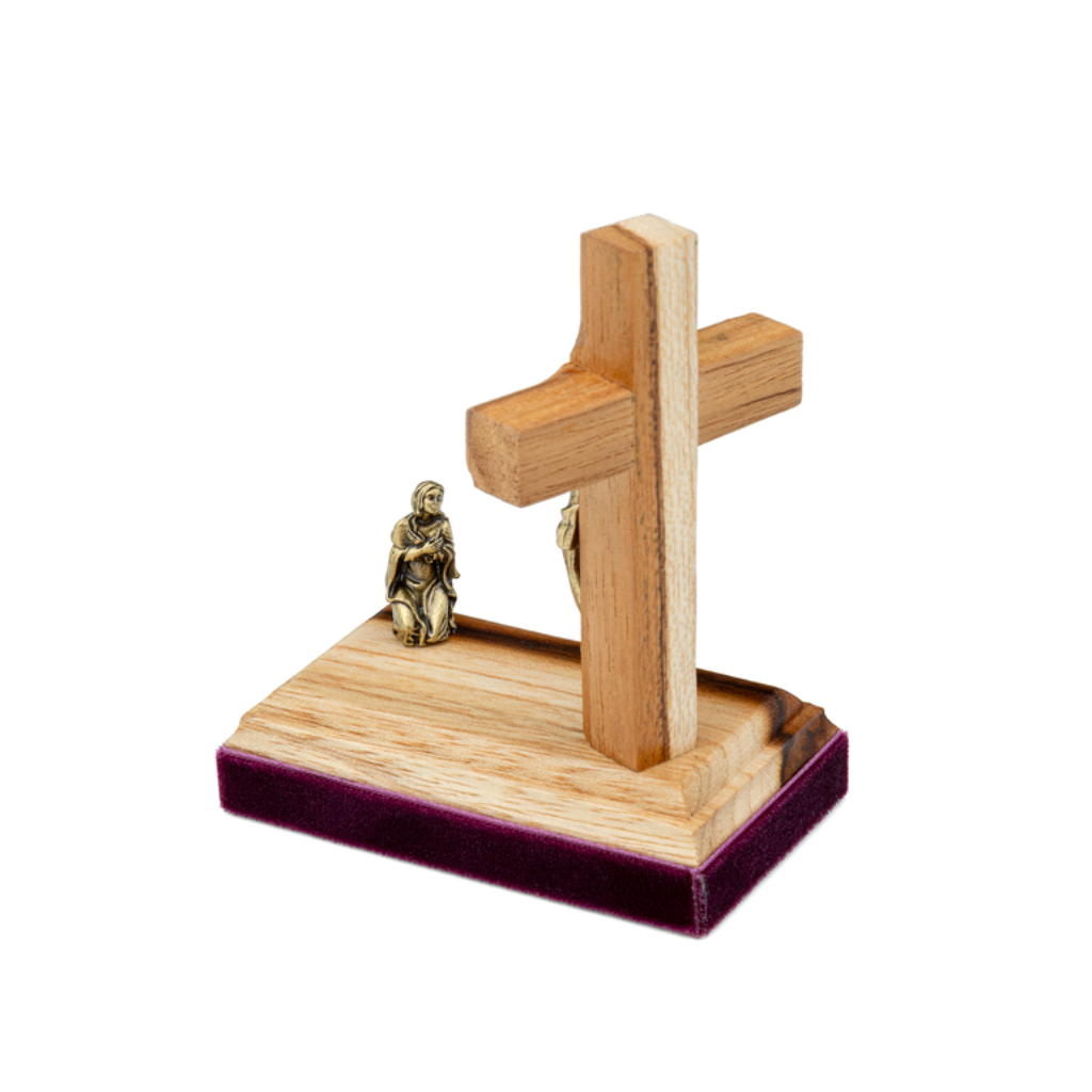 Crucifix Ornament Mary at the Foot of Jesus on the Cross Wood - 8cm