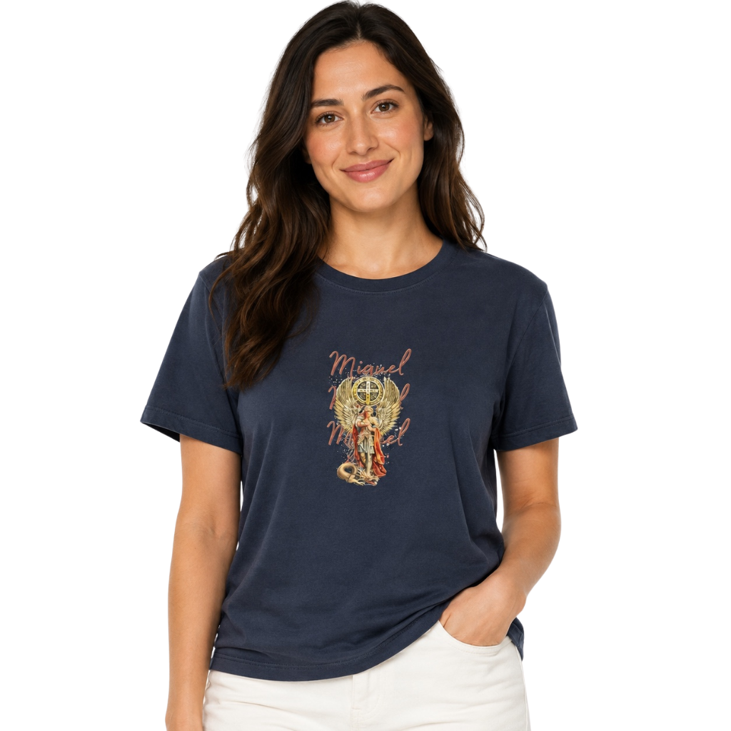 Camiseta Azul Sao Miguel Com Medalha De Sao Bento - Unissex