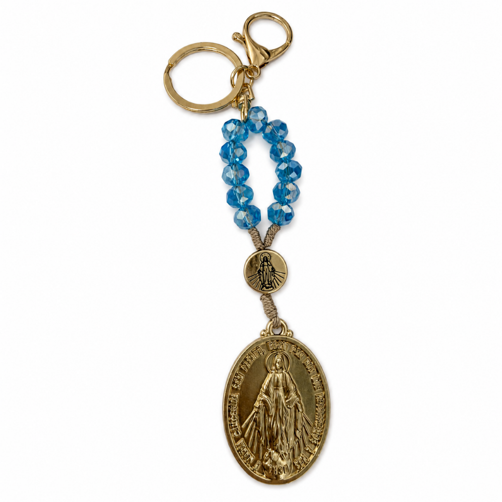 Chaveiro Dezena - Nossa Senhora das Graças - Cristal Azul Celeste