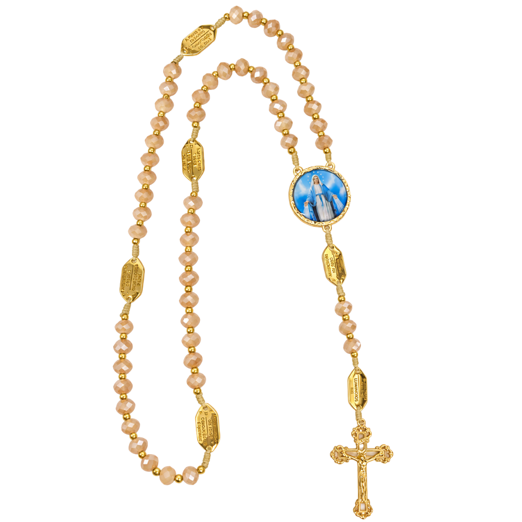 Terço Nossa Senhora das Graças Bege Irisado