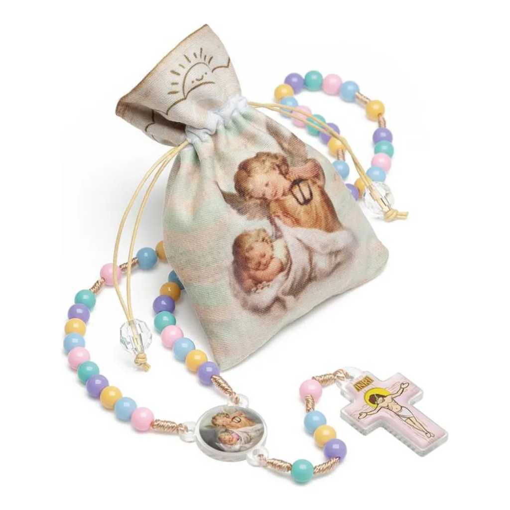 Children's Rosary with Guardian Angel Design, Colorful