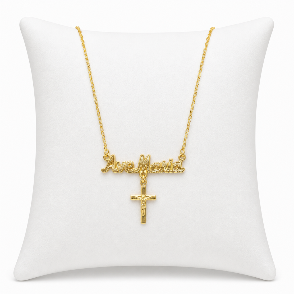 Colar com pingente Ave Maria e Crucifixo