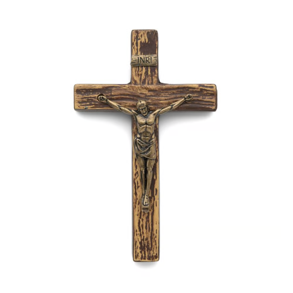 Cruz Decorativa em Ouro Velho Batido – 13x8 cm