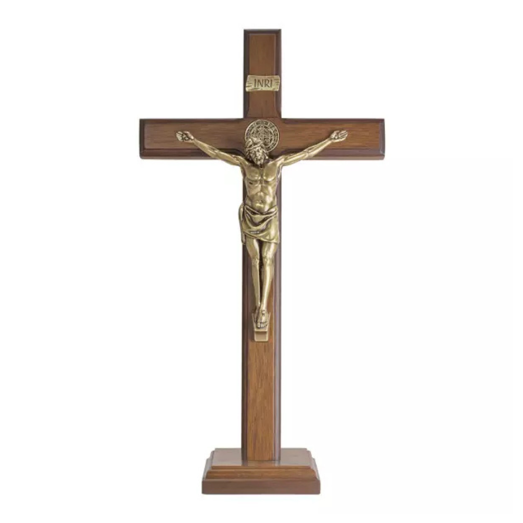 Crucifixo com Medalha de São Bento Ouro Velho 35cm