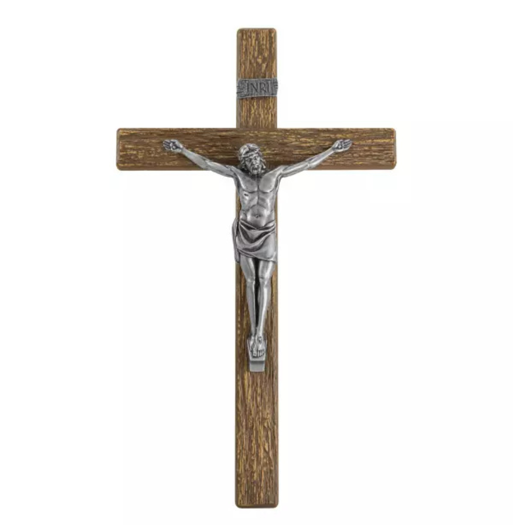 Crucifixo em Metal com Acabamento Amadeirado Cristo 34cm