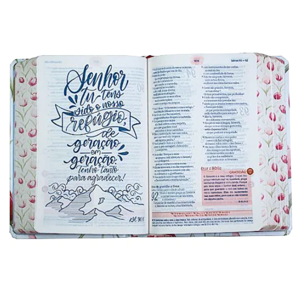 A Bíblia da Mulher NAA tamanho portátil capa Tulipa Rosa