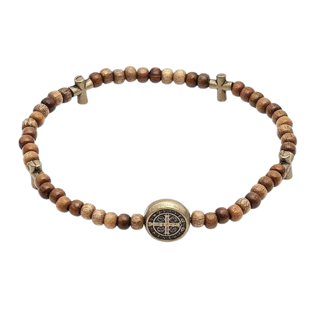 Pulseira Mini Terço Medalha De São Bento