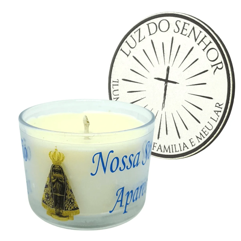 Vela Aromática Nossa Senhora Aparecida Copo de Vidro com Tampa