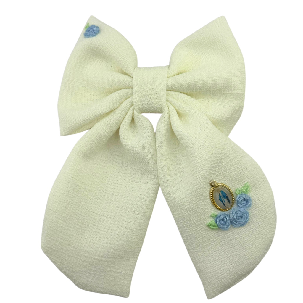 Ribbon with Our Lady Medal - Blue Flowers