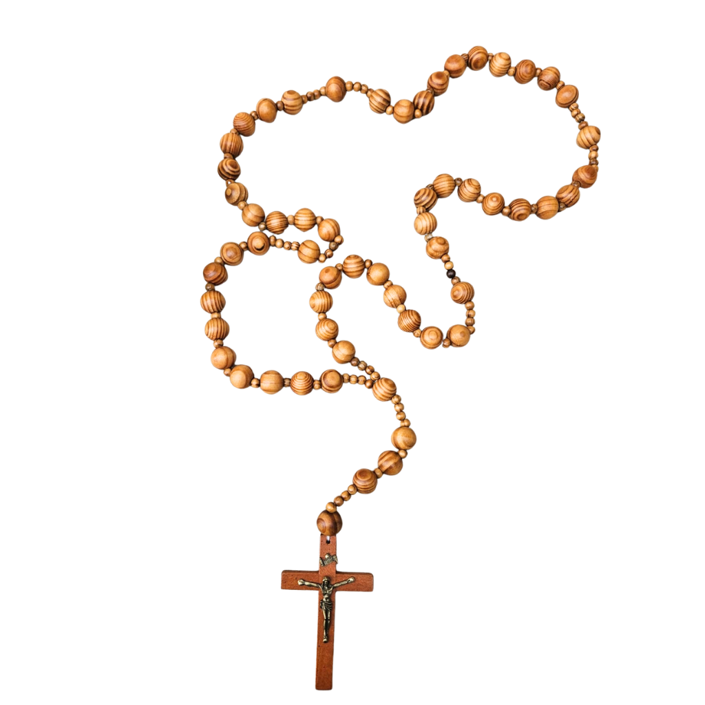 Rosario decorativo de madera de 1 m con cruz de Jesús