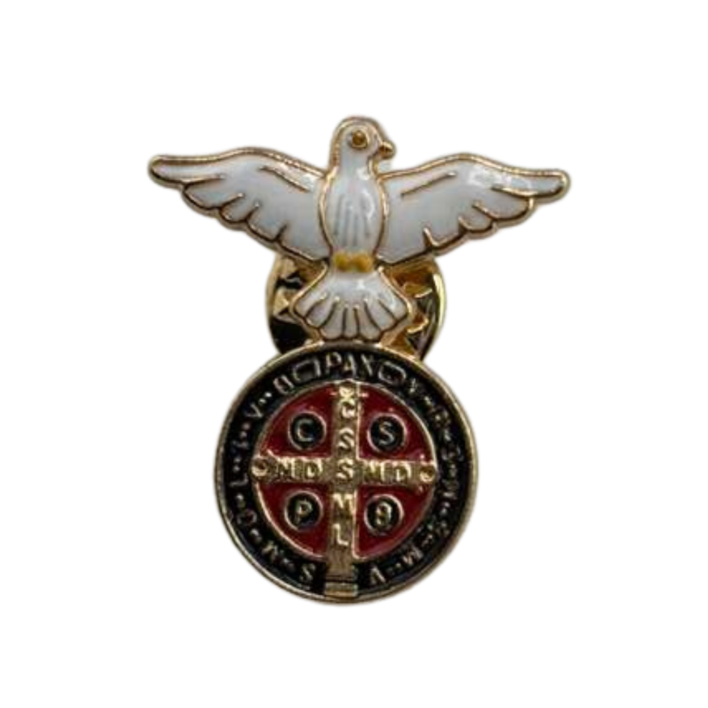 Broche do Espírito Santo com Medalha de São Bento Dourado