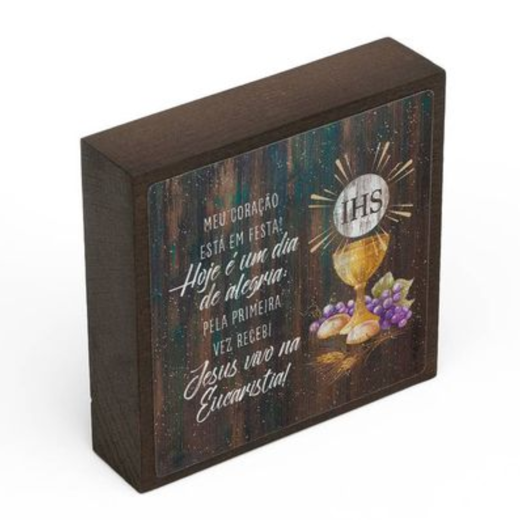 Eucharist Souvenir Block in Rustic Brown Imbuia Wood