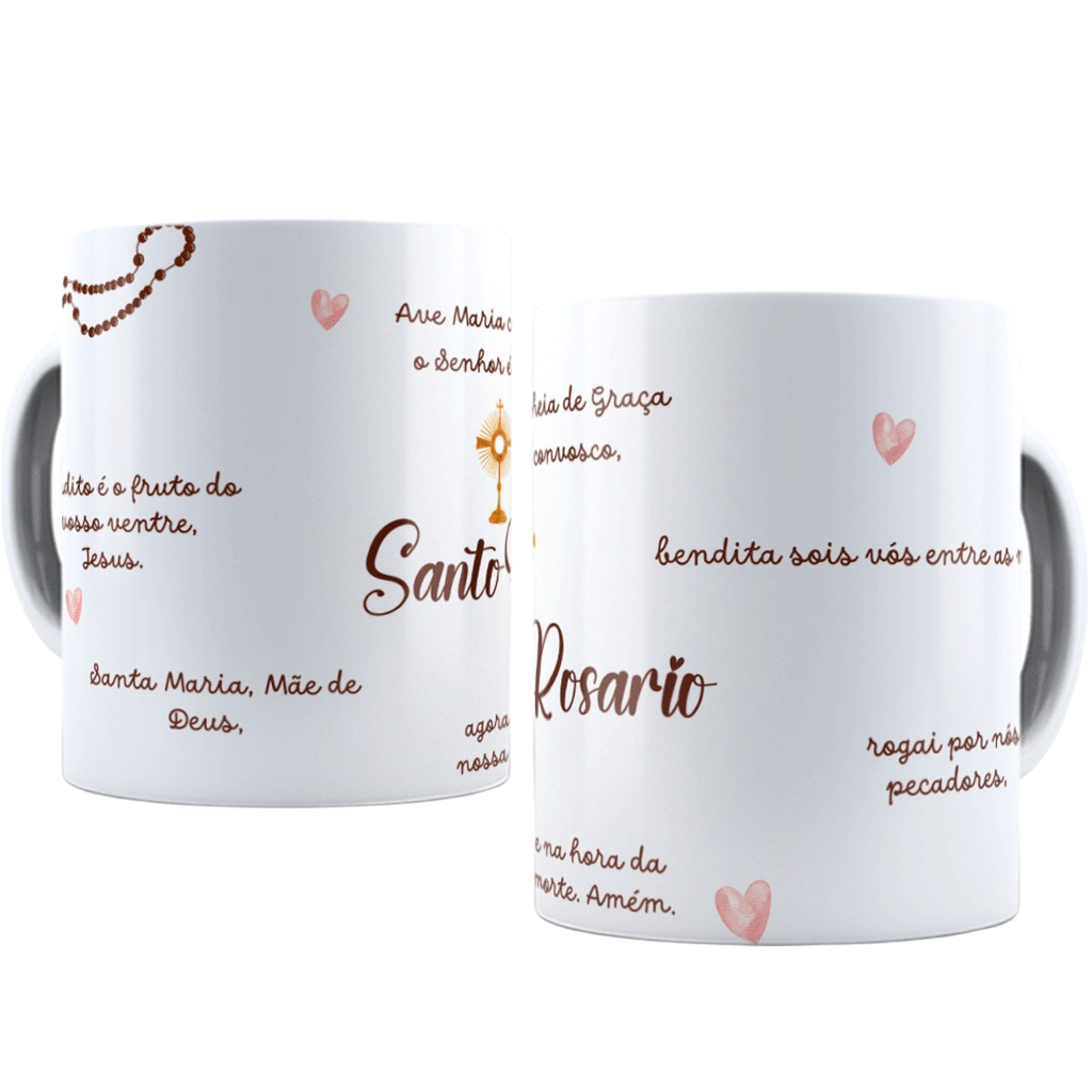 Caneca Santo Rosario Com Oracao Ave Maria