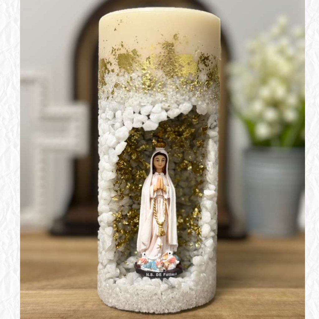 Vela N. Sra de Fátima – ArtesanalCom Pedras e Detalhes Dourados
