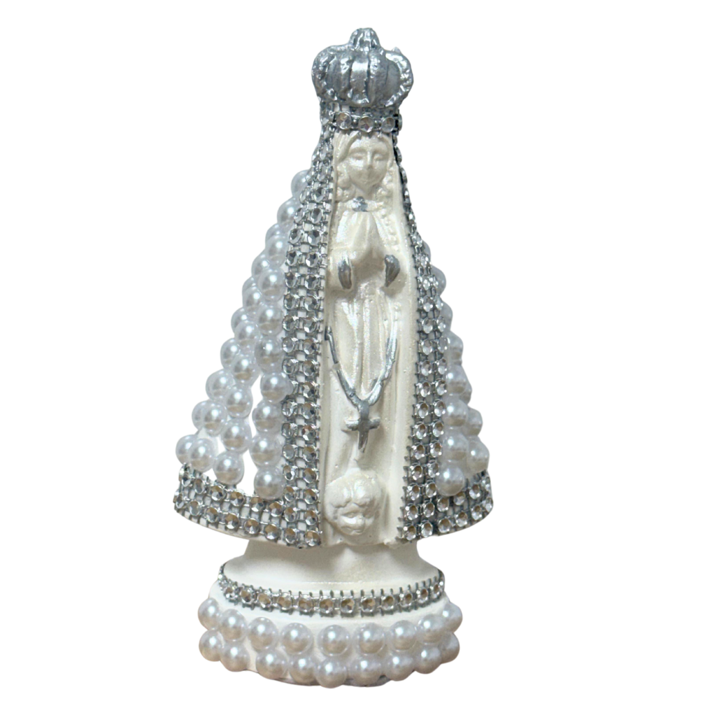 Nuestra Señora Aparecida Plata con perlas - 15cm