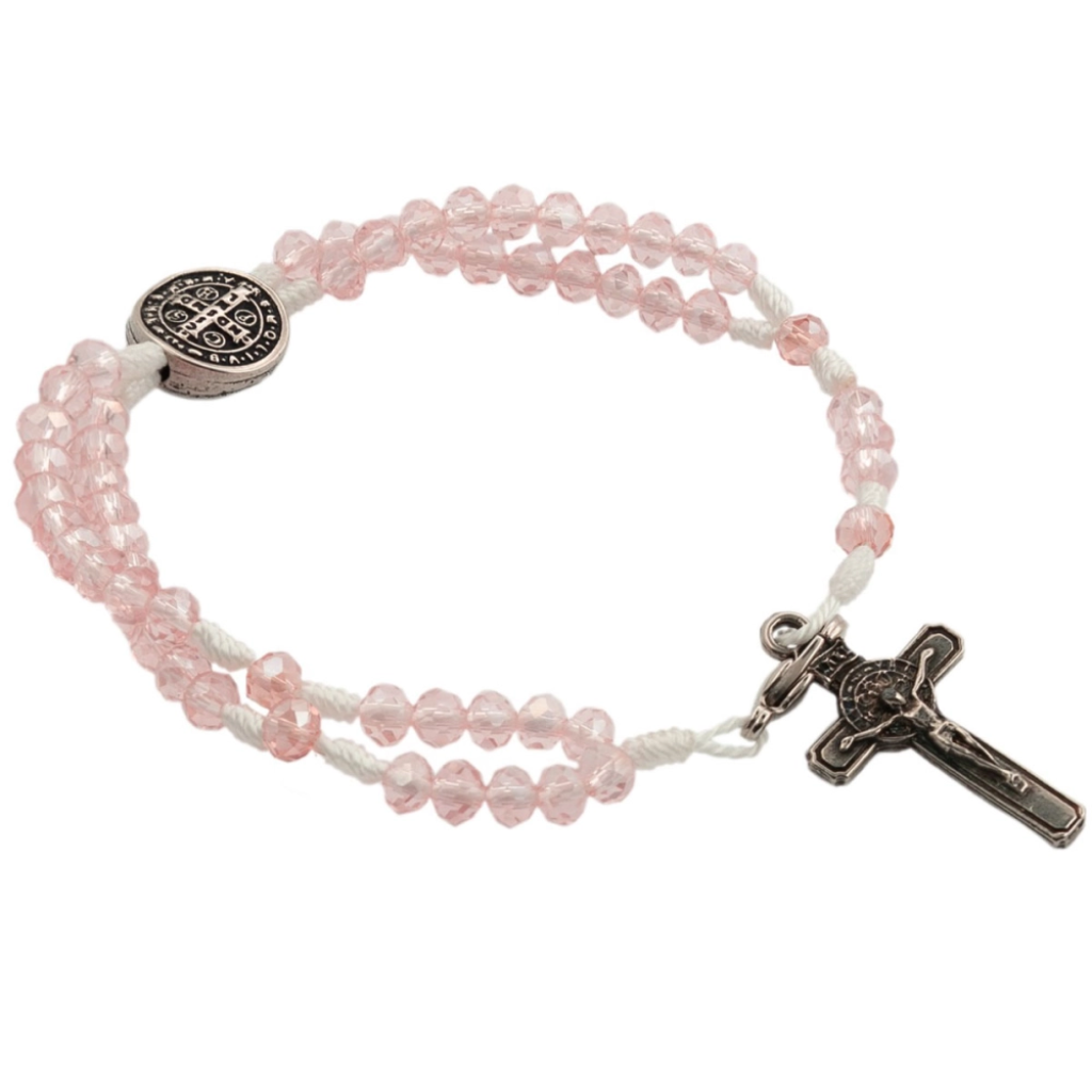 St. Benedict Pink Crystal Rosary Bracelet