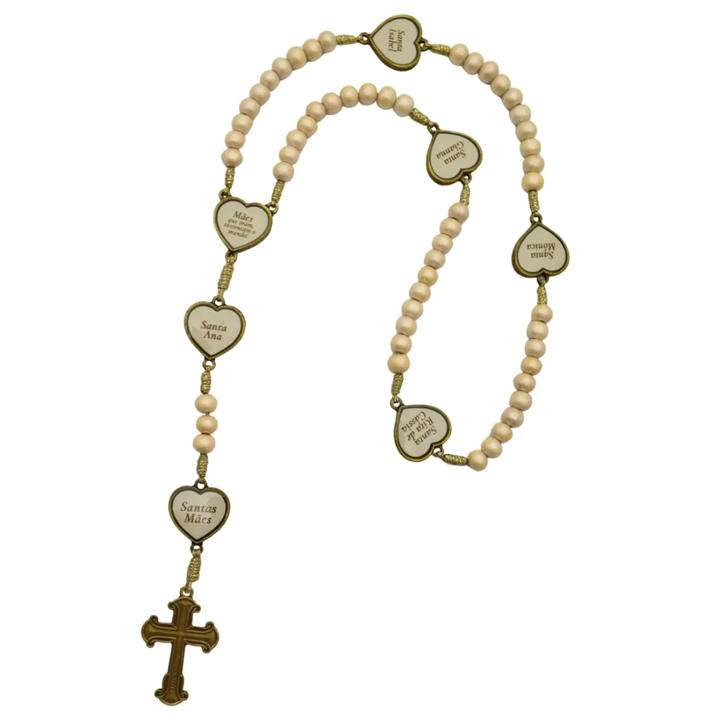 Rosario Santas Madres Madera Perlada 46cm