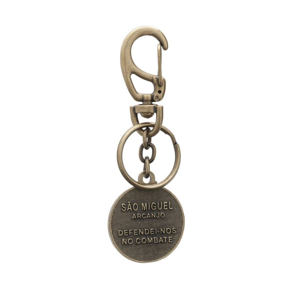 Saint Michael the Archangel Old Gold Keychain with Carabiner