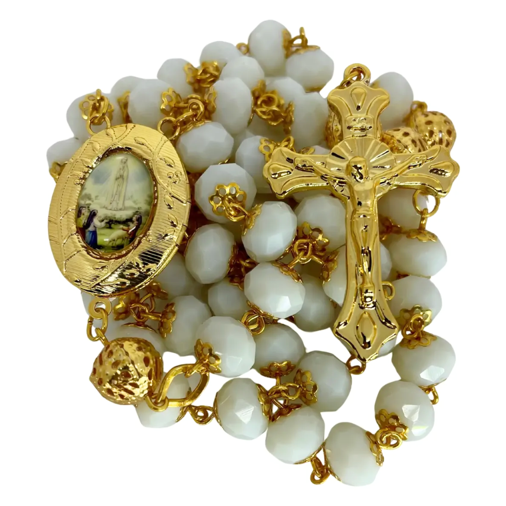 Terço Nossa Senhora De Fátima Cristal Branco