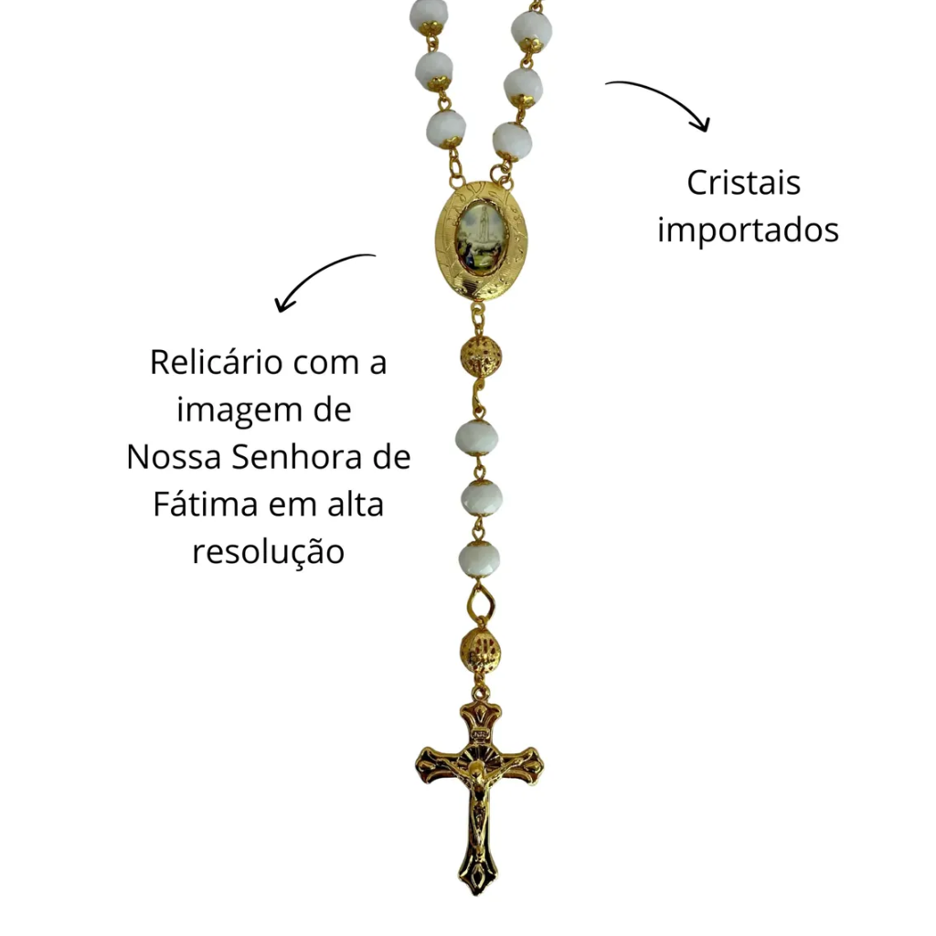 Terço Nossa Senhora De Fátima Cristal Branco