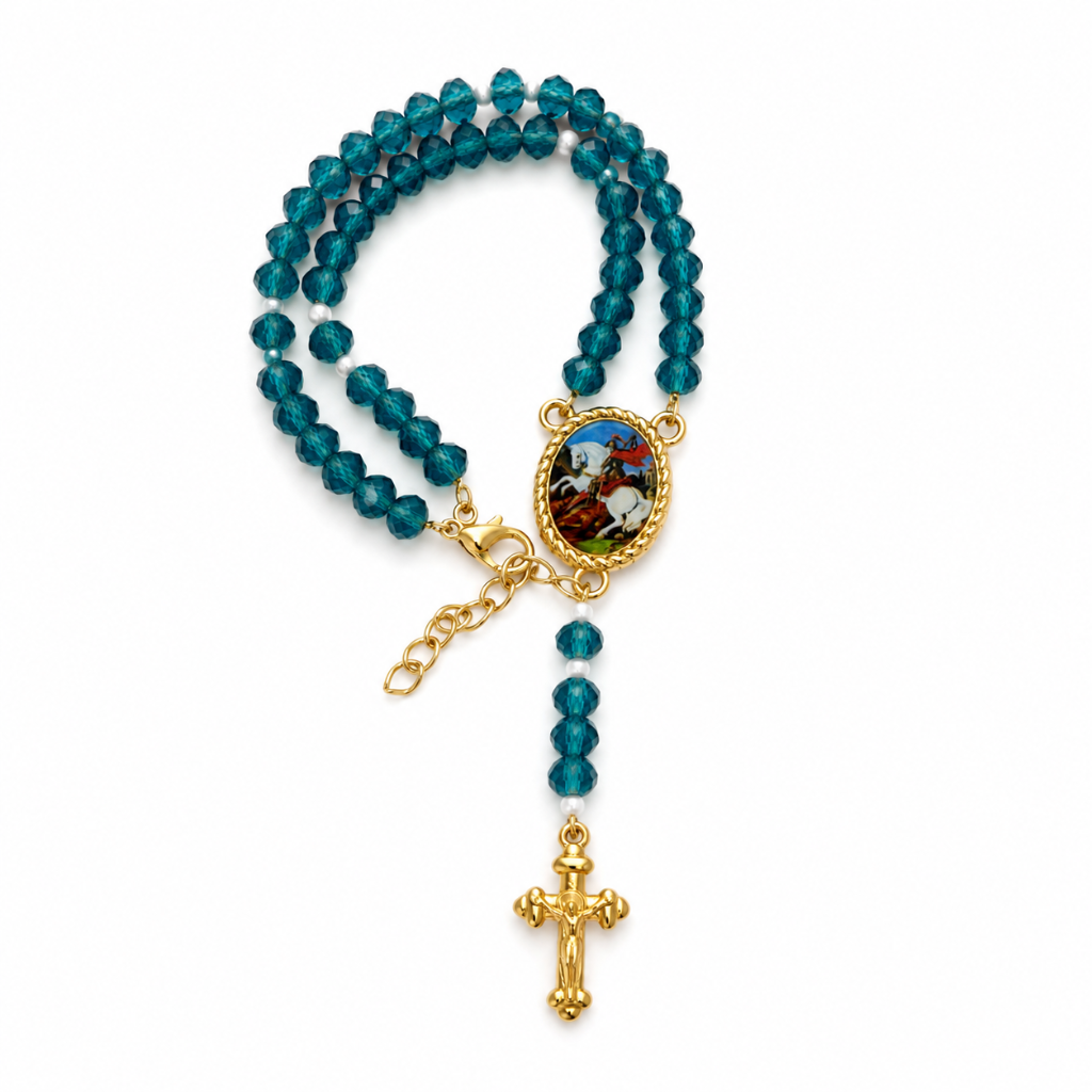 Pulseira Terço São Jorge Cristal Azul