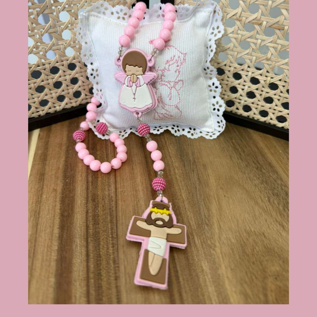 Terço Infantil Silicone Rosa – Anjinho