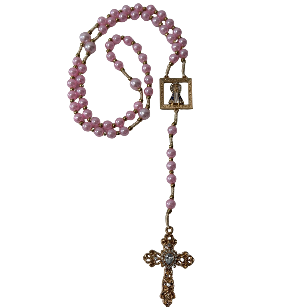 Rosary with Our Lady of Aparecida Centerpiece - Pink