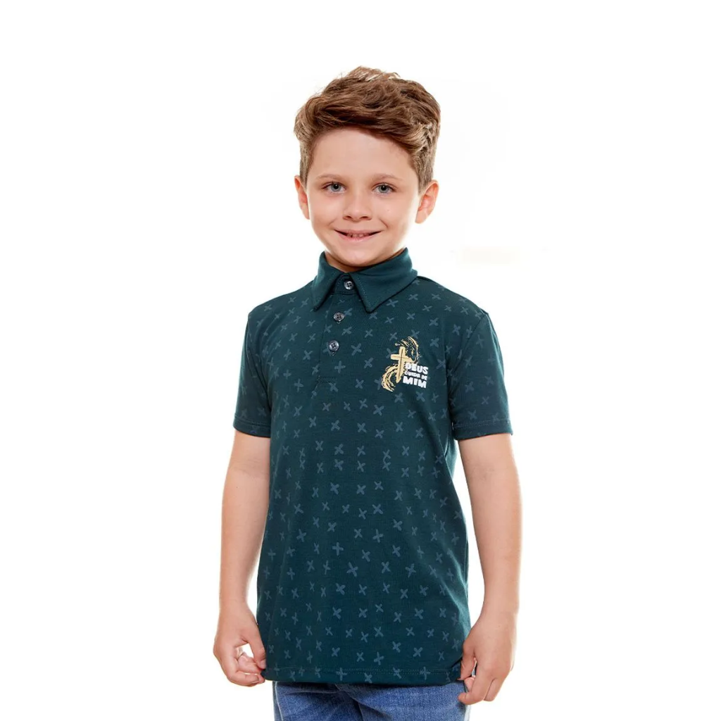 Camiseta Gola Polo infantil Deus cuida de mim