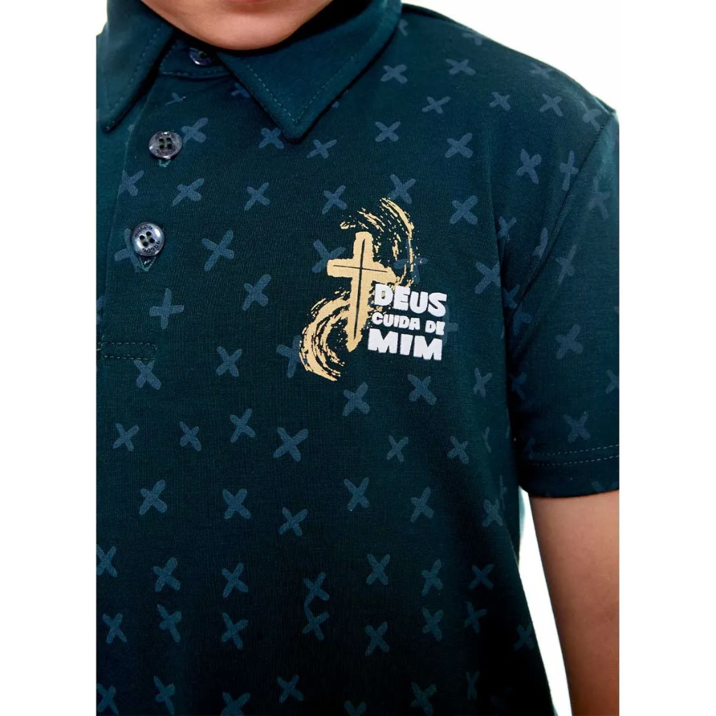 Camiseta Gola Polo infantil Deus cuida de mim