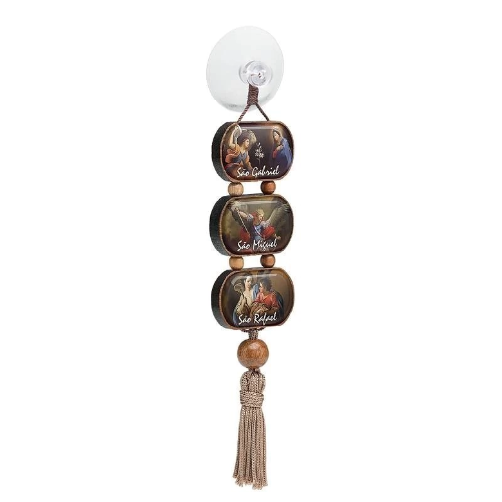 Mini car ornament - imbuia wood, Archangels or Saint Benedict