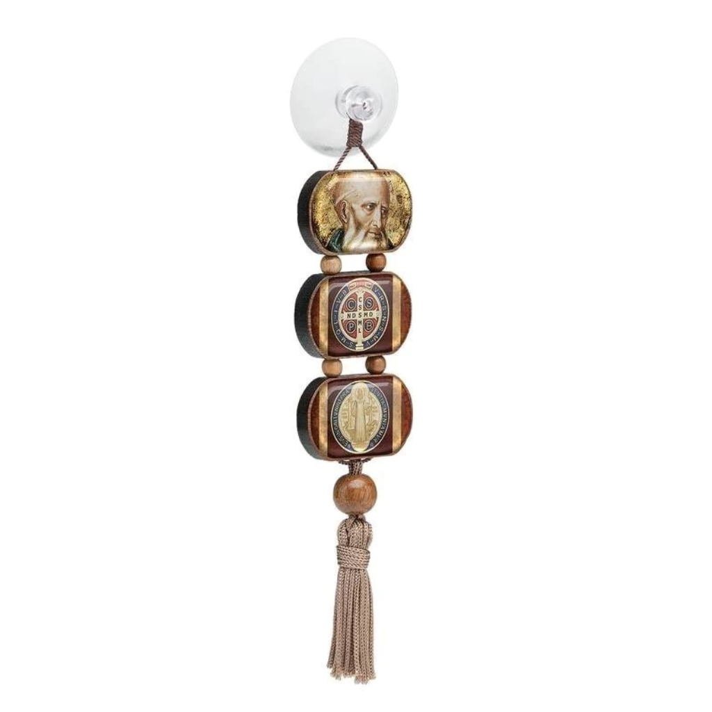 Mini car ornament - imbuia wood, Archangels or Saint Benedict