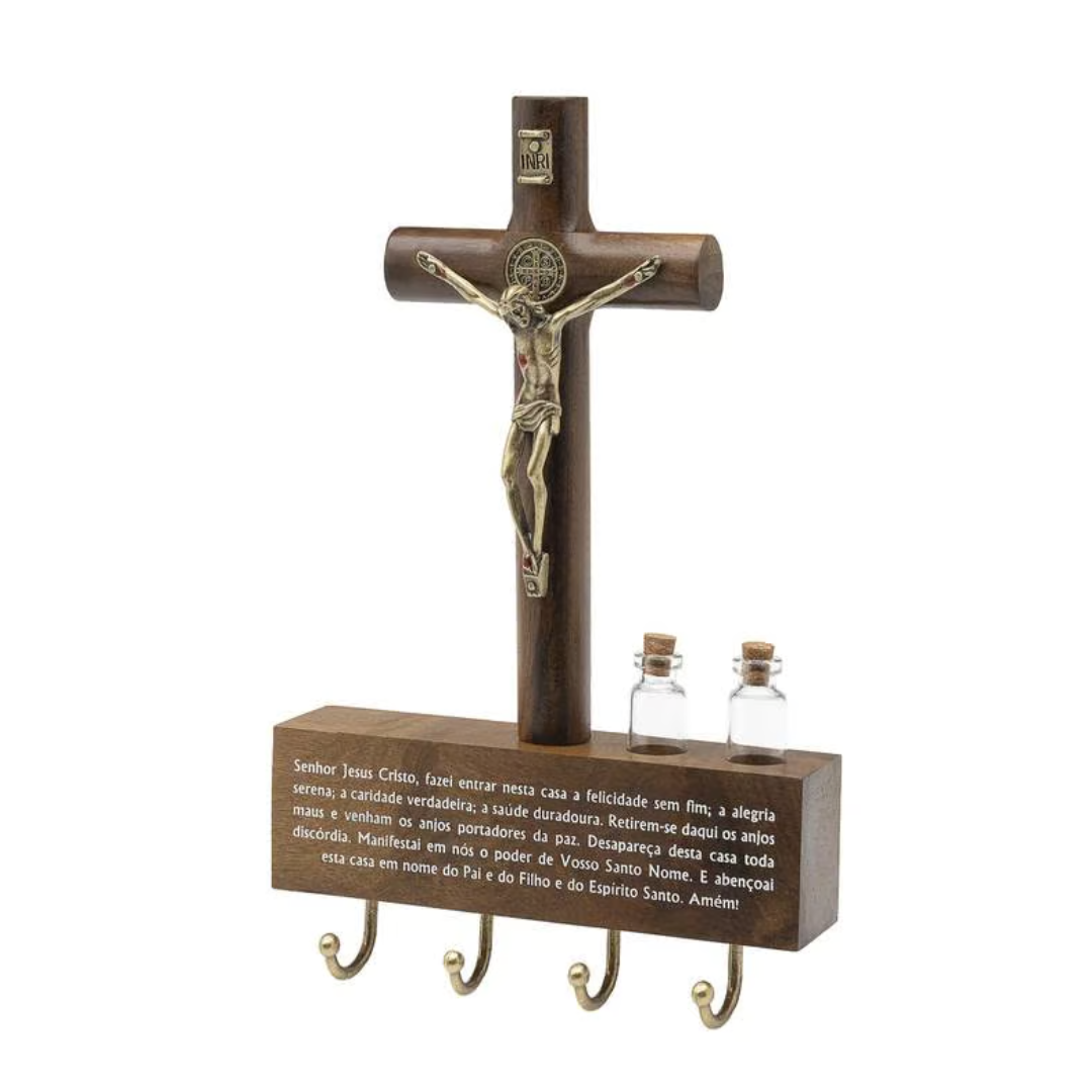 Crucifixo Porta Chave Oração do Lar