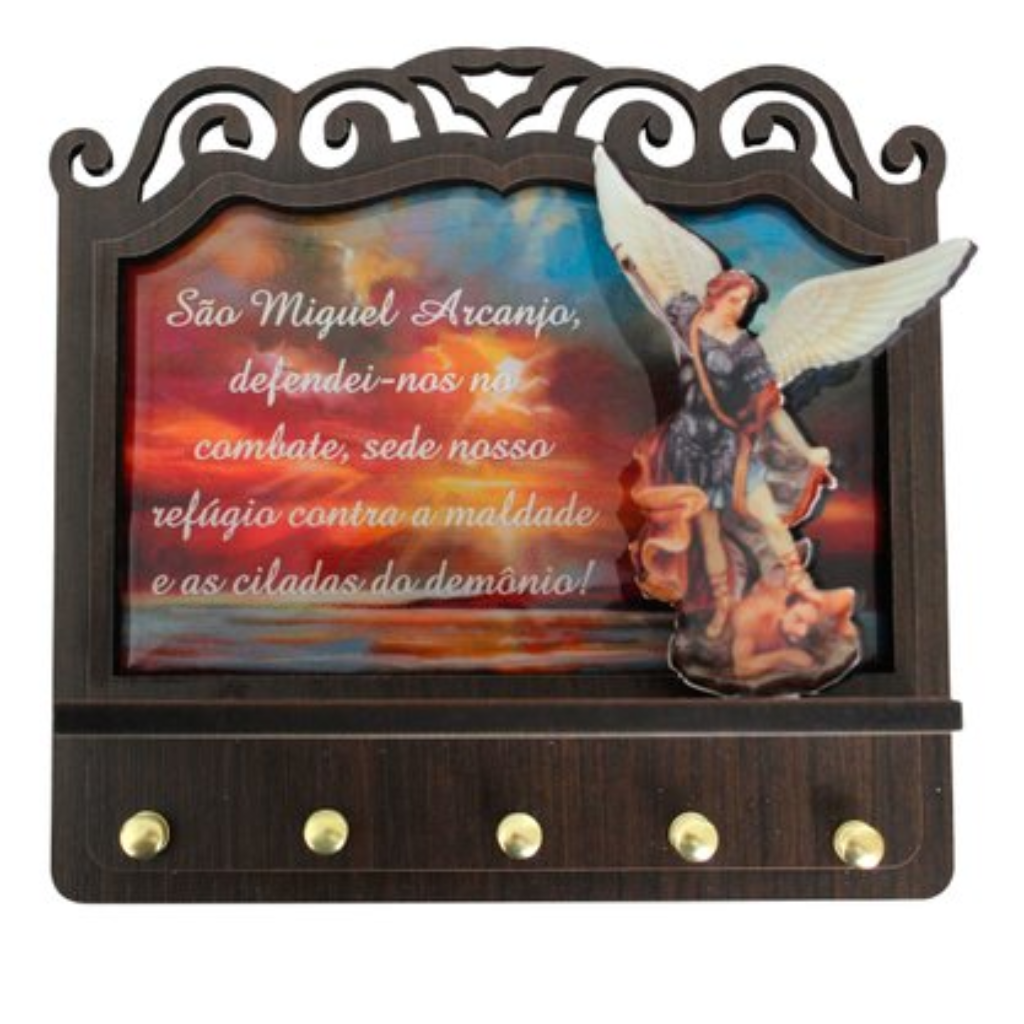 3D St. Michael the Archangel Key Holder - Resin Wood - 18cm