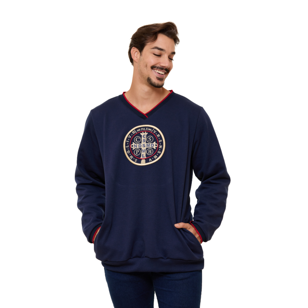 Moletom Medalha de São Bento - Azul Unissex