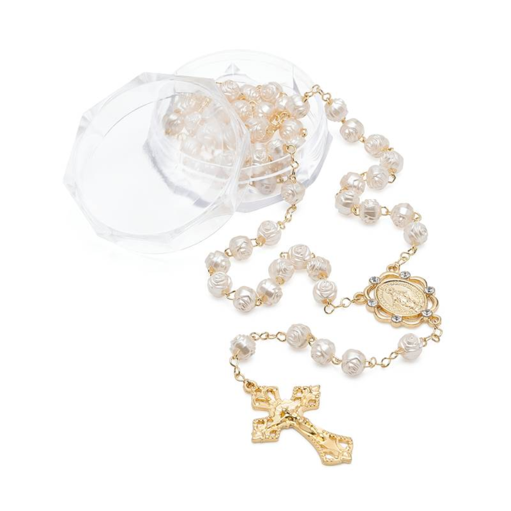 Golden Rose Bud Pearl Rosary