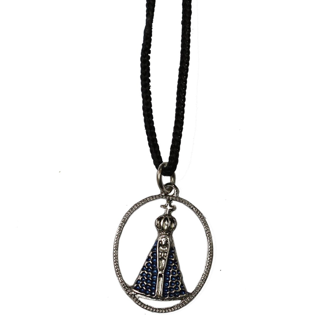 Cordão N. Sra. Aparecida Oval Azul e Prata 3 mm