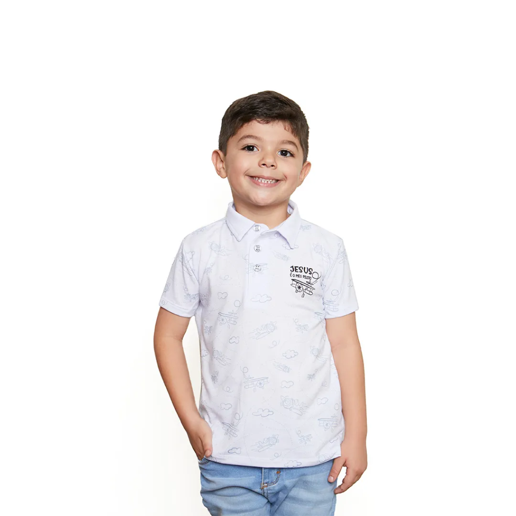 Camiseta Gola Polo infantil Jesus é o meu piloto