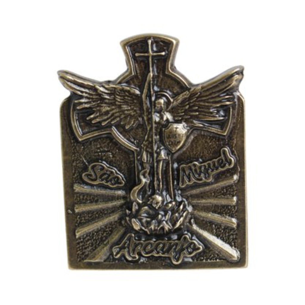 St. Michael the Archangel Cross Frame in Old Gold Metal - 7.5 cm