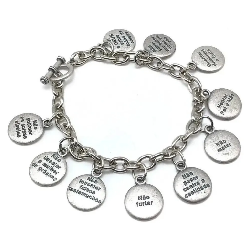 Metal Bracelet 10 Commandments Old Silver Nickel