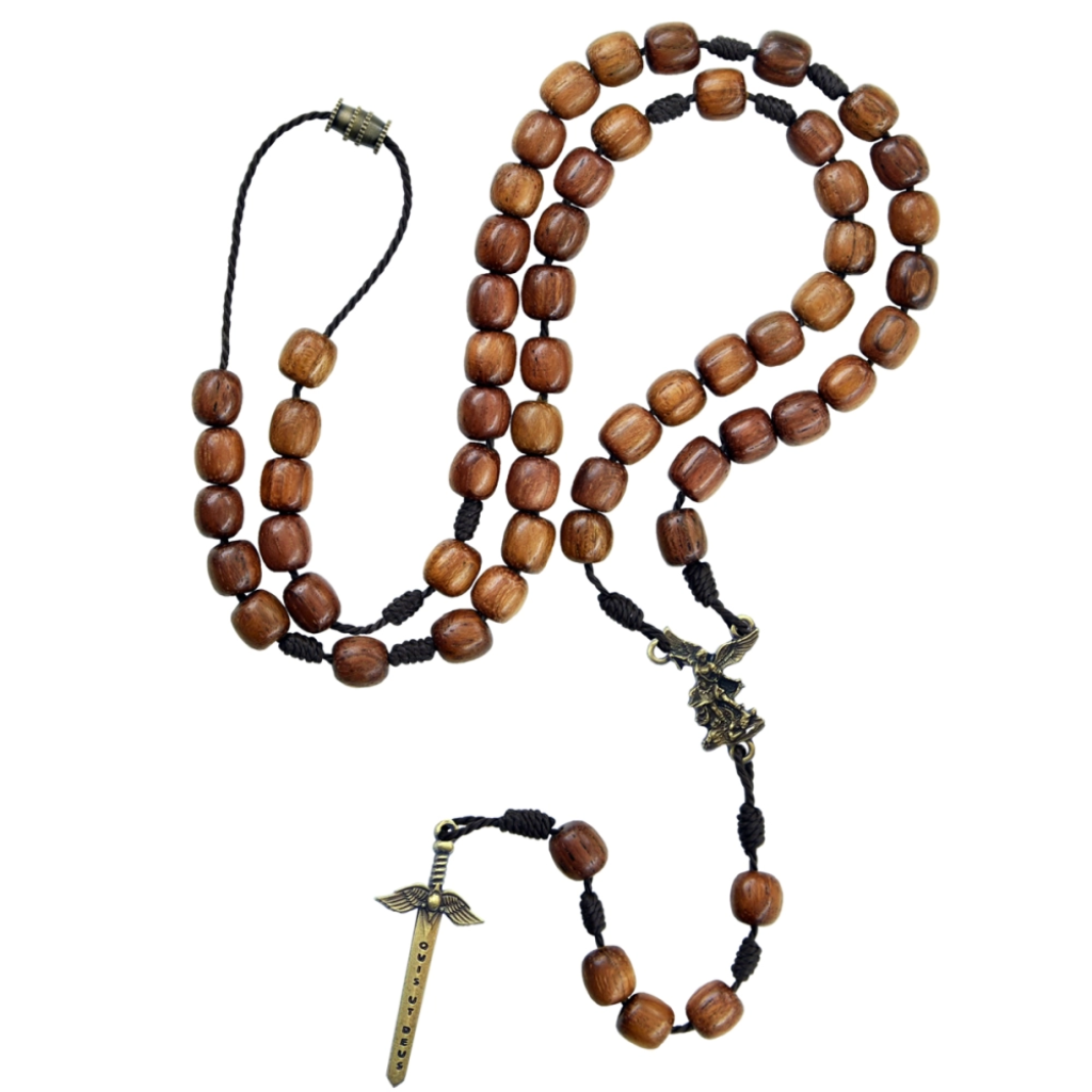 Rosary Necklace with St. Michael's Triangle - Brown