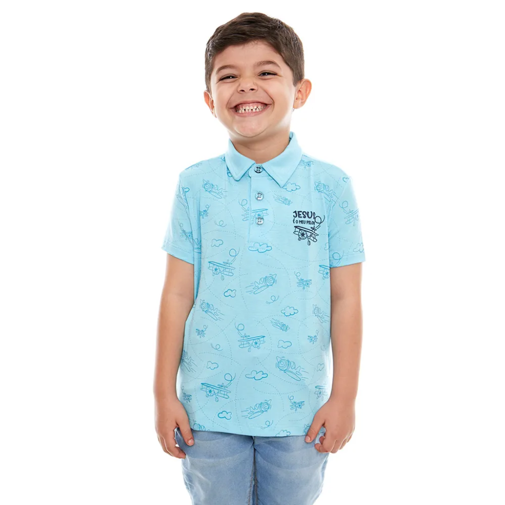 Camiseta Gola Polo infantil Jesus é o meu piloto