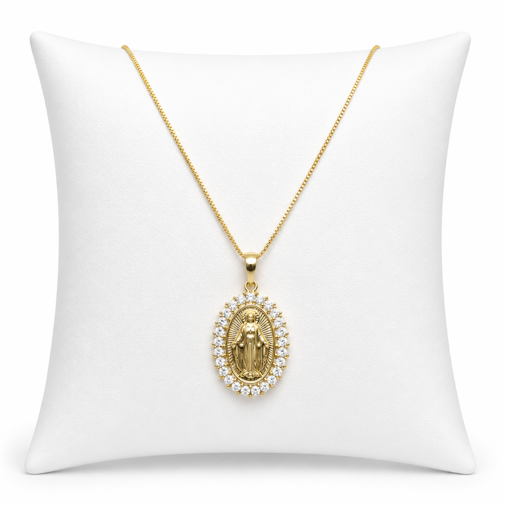 Colar Medalha Nossa Senhora das Graças com Strass